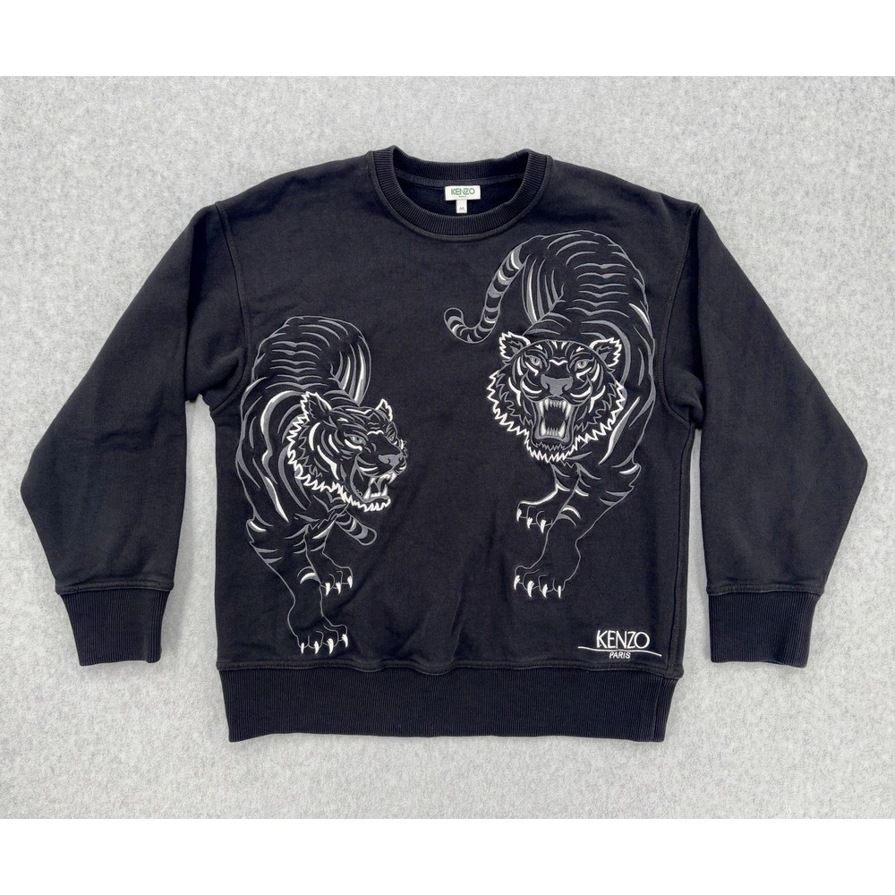Kenzo Paris Tiger Embroidered Sweatshirt Black Crewneck Size M Portugal